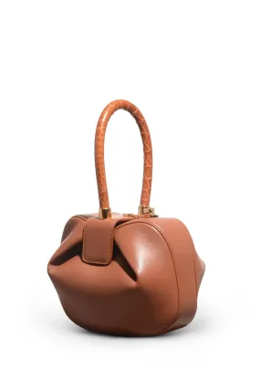 Nina Bag in Cognac Nappa Leather with Crocodile Leather Handle