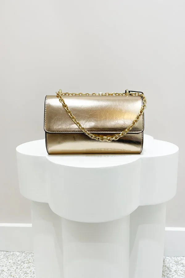 Olga Berg Liliana Foil Shoulder Bag | Champagne