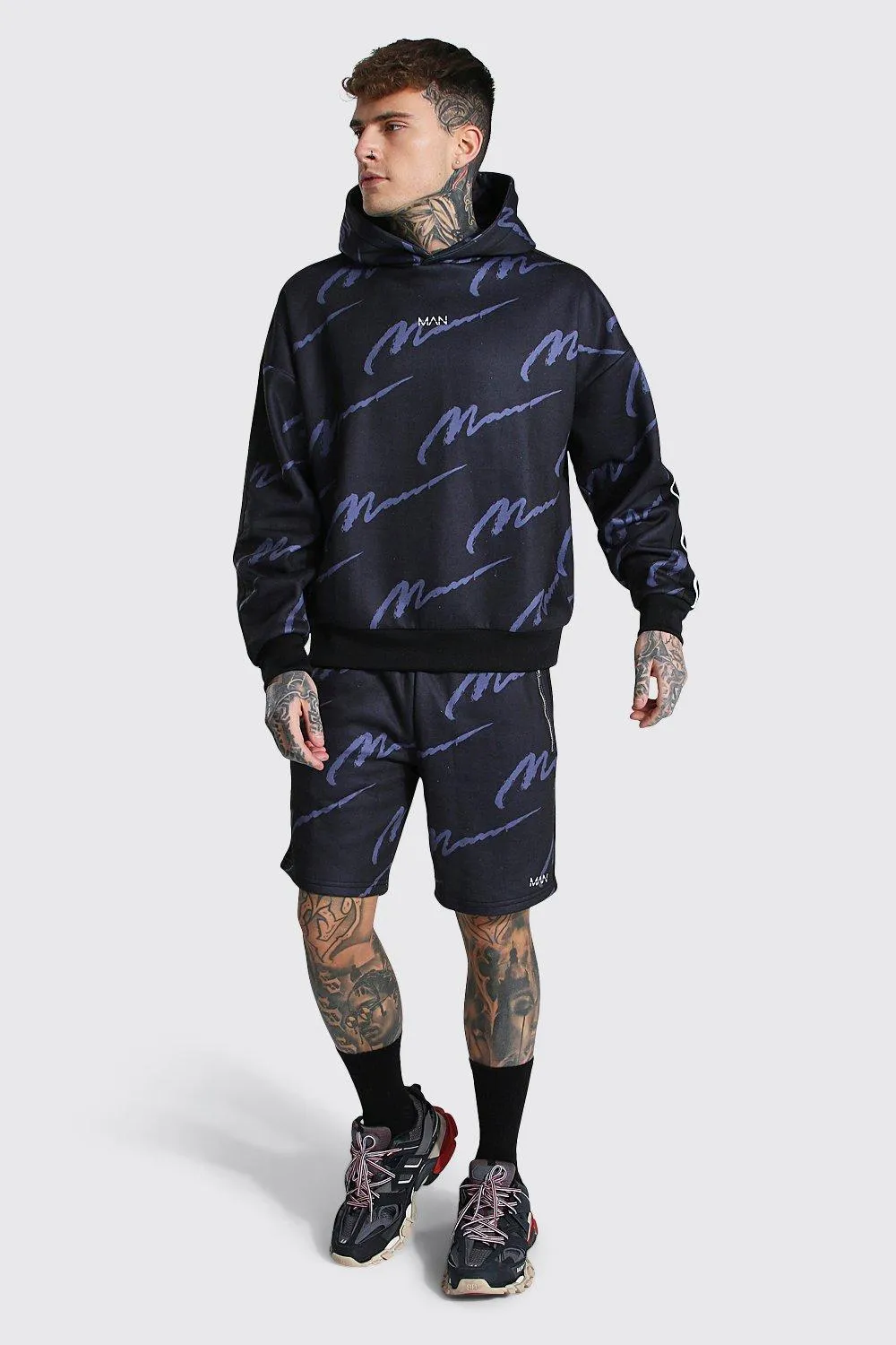 Oversized All Over Man Tape Short Tracksuit | boohooMAN UK