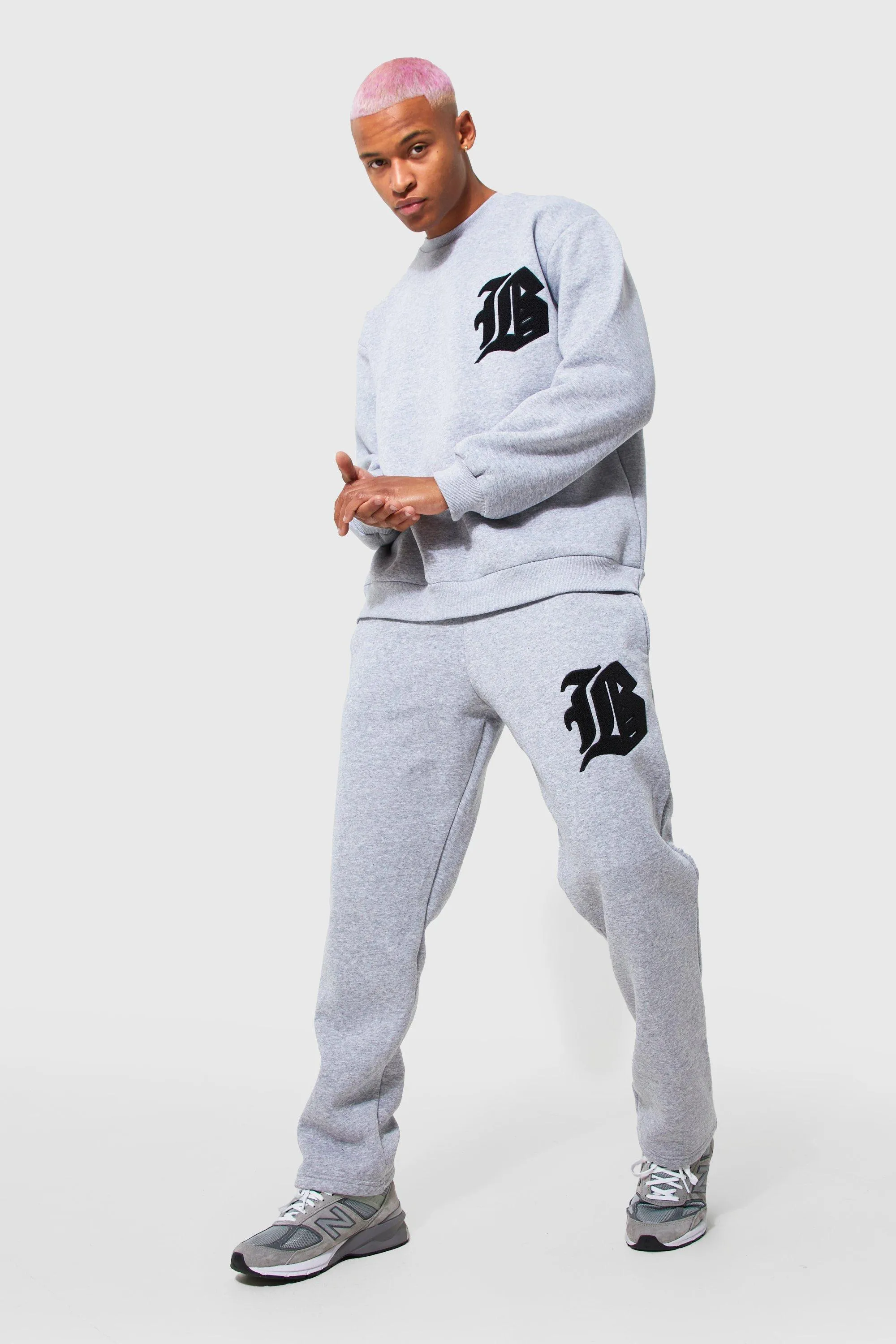 Oversized Fit Applique Badge Tracksuit | boohooMAN UK