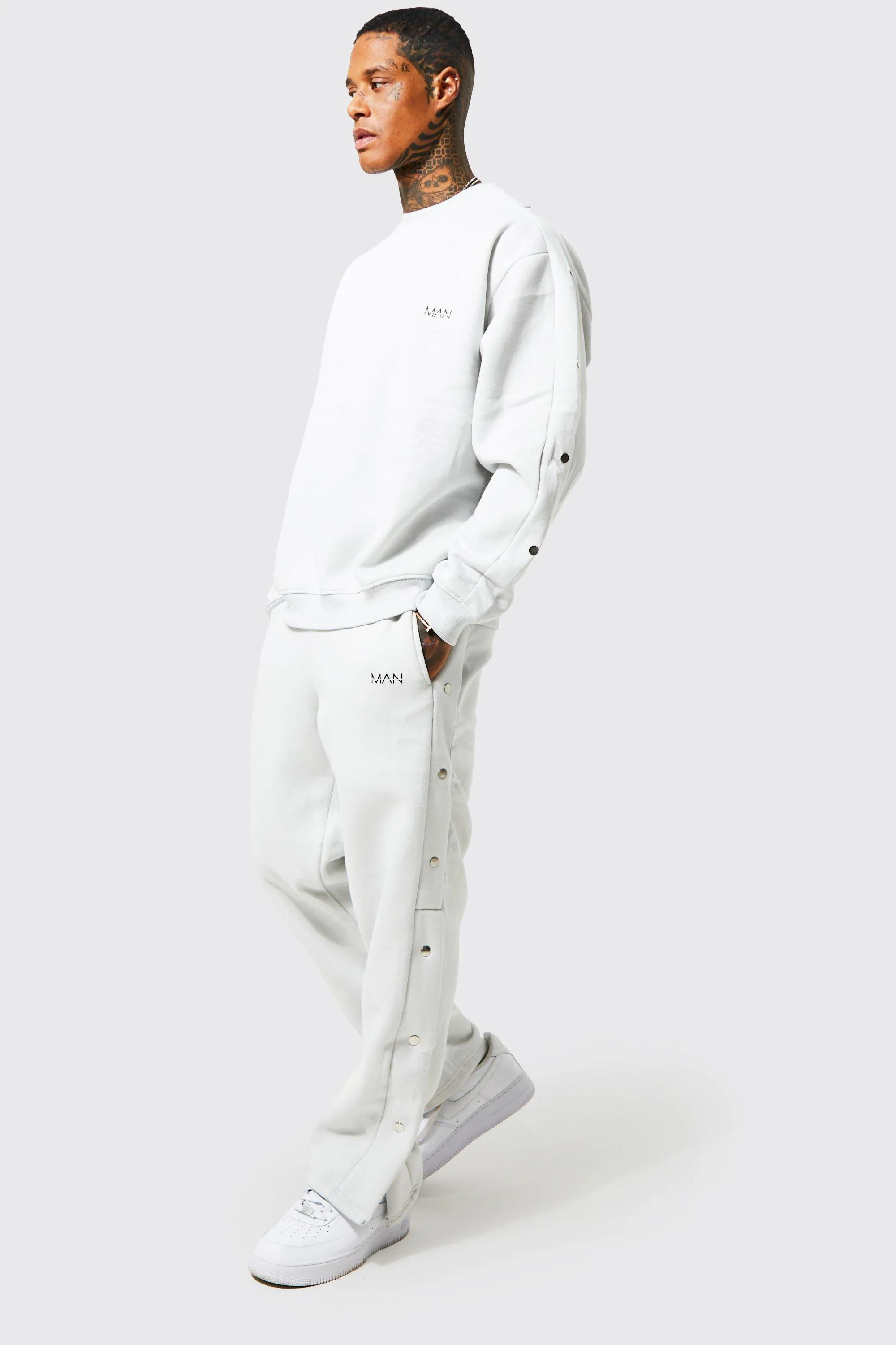 Oversized Man Popper Sweatshirt Tracksuit | boohooMAN UK