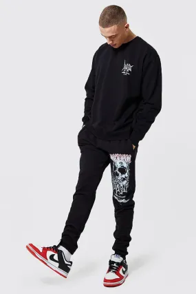 Oversized Skull Graphic Sweatshirt Tracksuit | boohooMAN UK