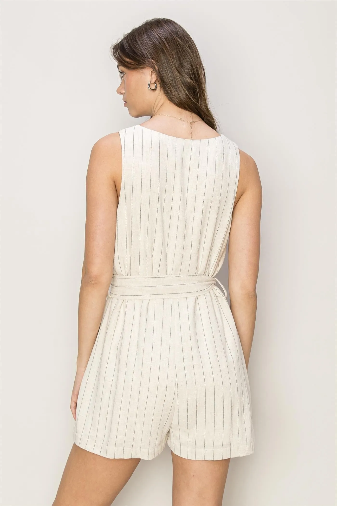 Pinstriped Linen Blended Romper