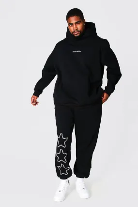 Plus Star Embroidered Hooded Tracksuit | boohooMAN UK