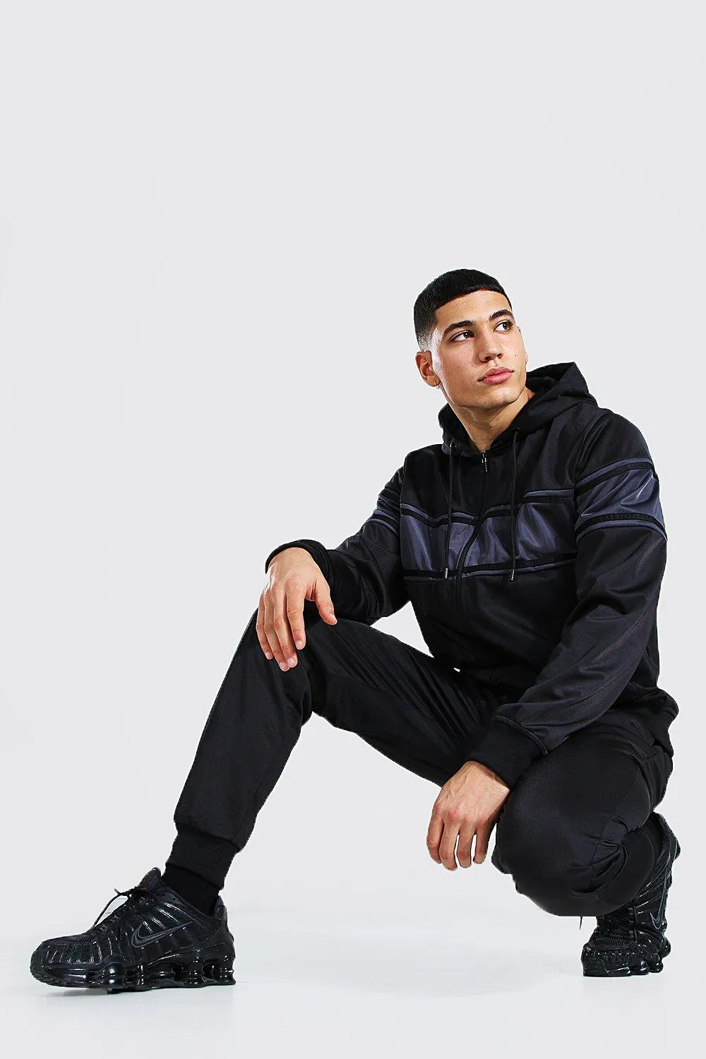 Poly Zip Hooded Tracksuit With Contrast Panel | boohooMAN UK