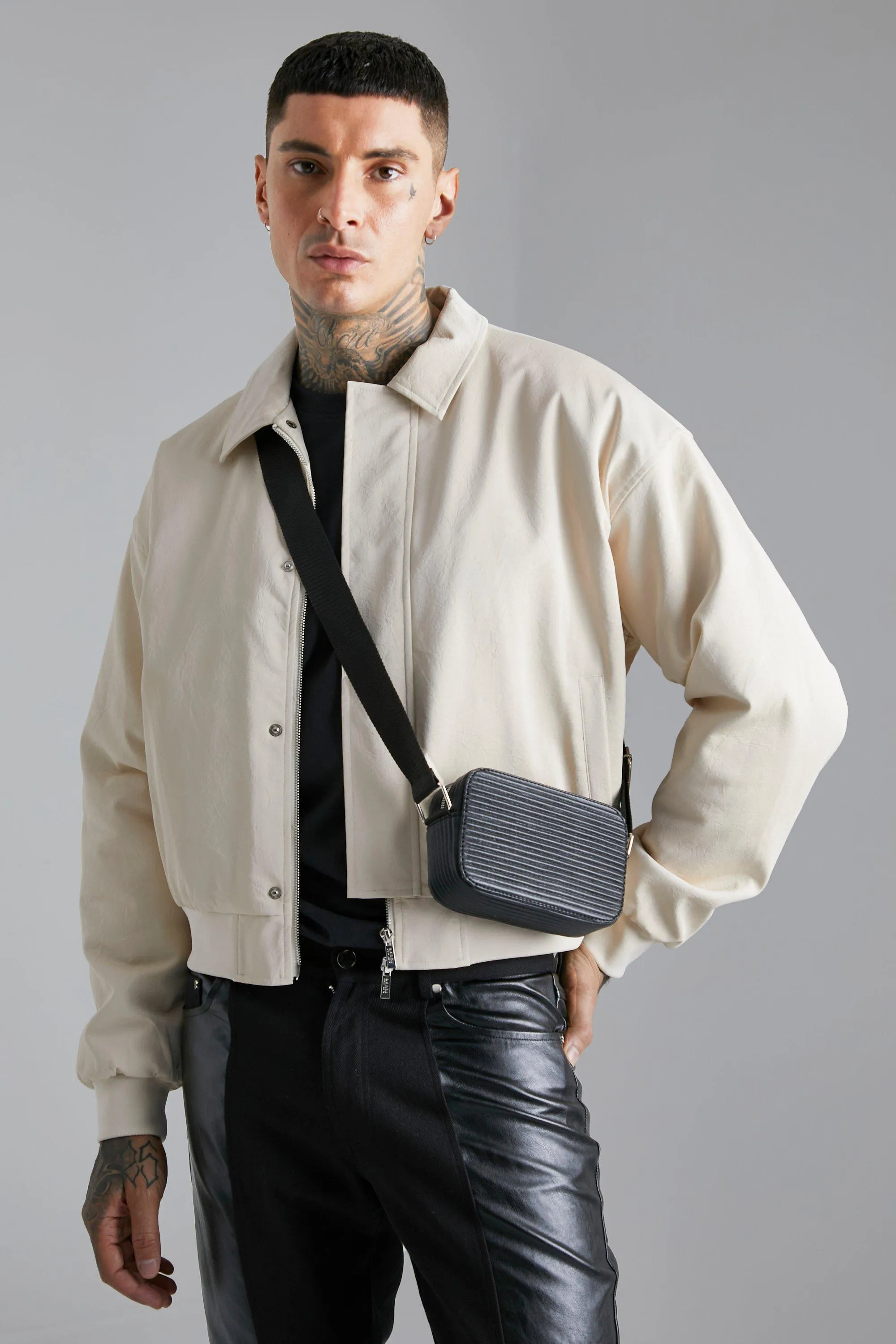 Pu Ribbed Box Cross Body Bag | boohooMAN UK