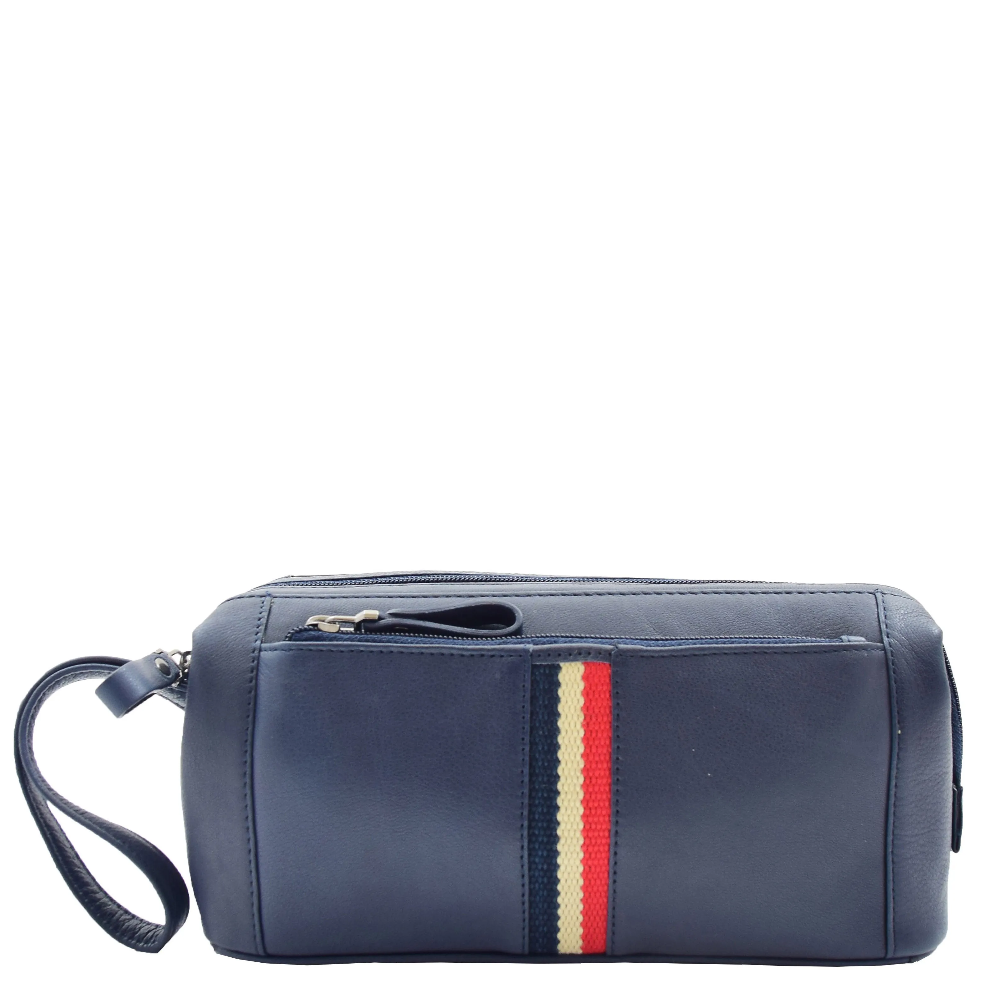 Real Leather Toiletry Wash Bag Wrist Pouch HOL951 Navy