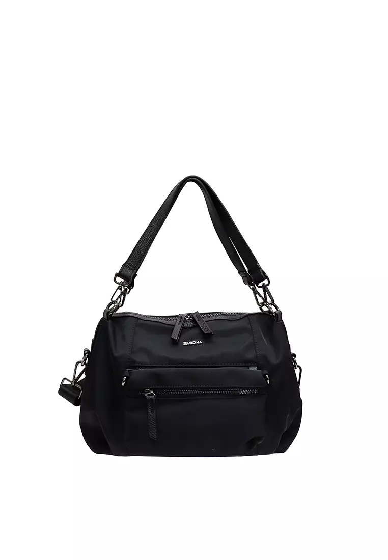 SEMBONIA SEMBONIA NYLON TRIM LEATHER SHOULDER BAG