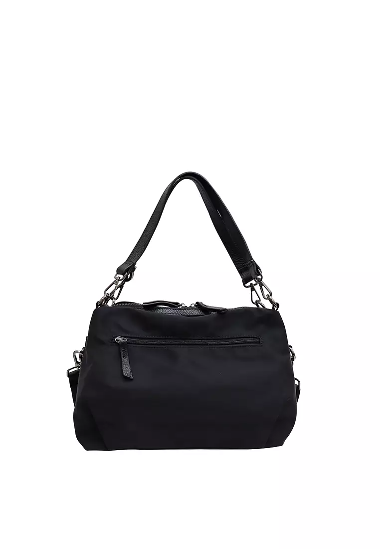 SEMBONIA SEMBONIA NYLON TRIM LEATHER SHOULDER BAG