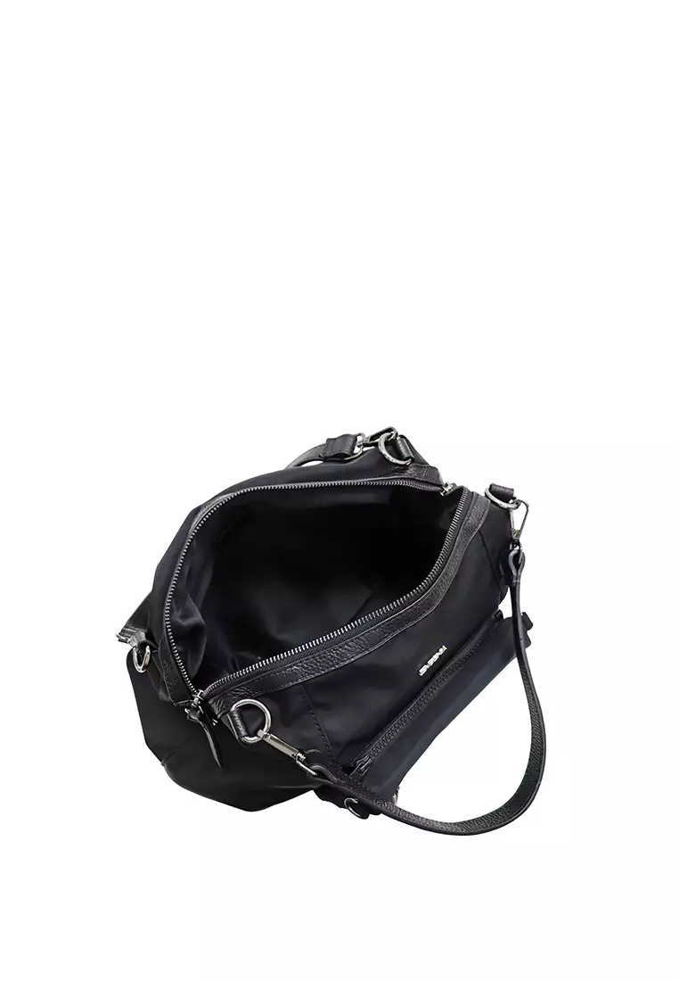 SEMBONIA SEMBONIA NYLON TRIM LEATHER SHOULDER BAG