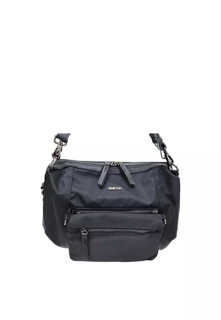 SEMBONIA SEMBONIA NYLON TRIM LEATHER SHOULDER BAG