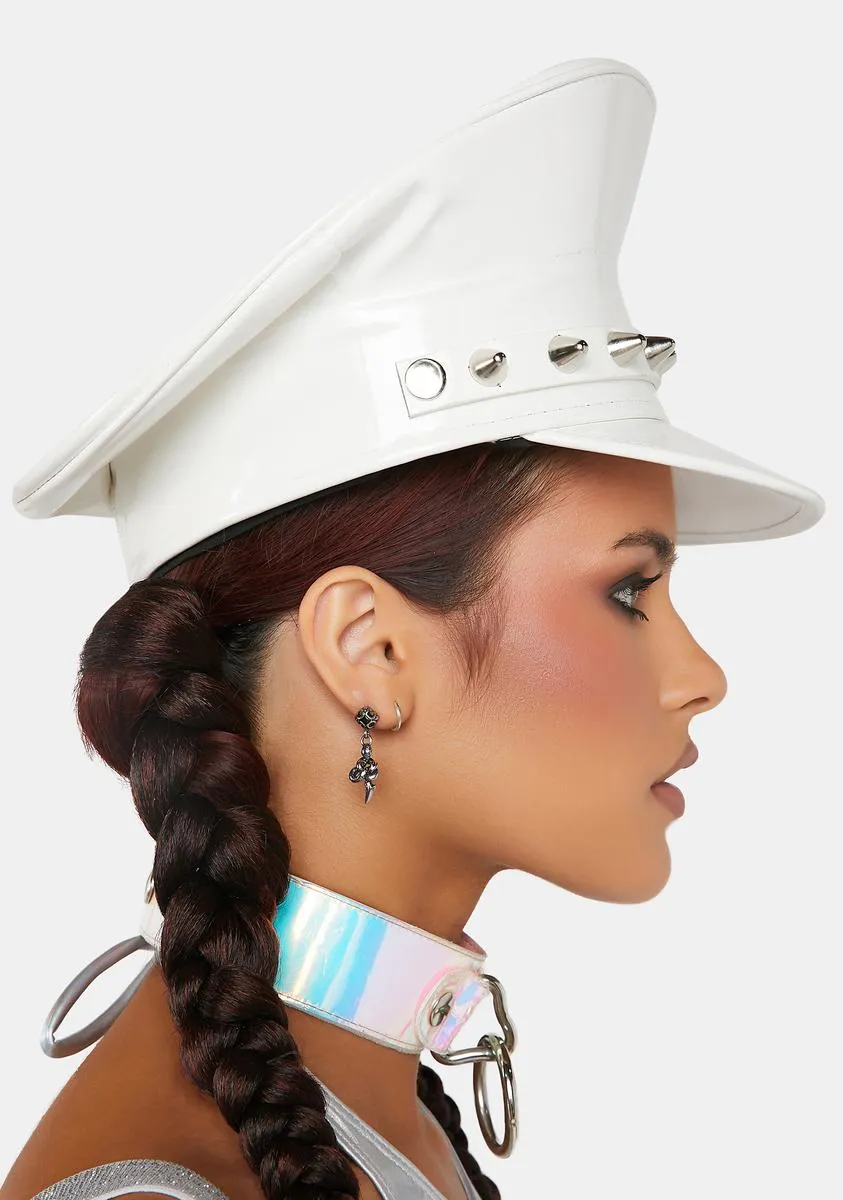 Spiked White Patent Captain Hat-