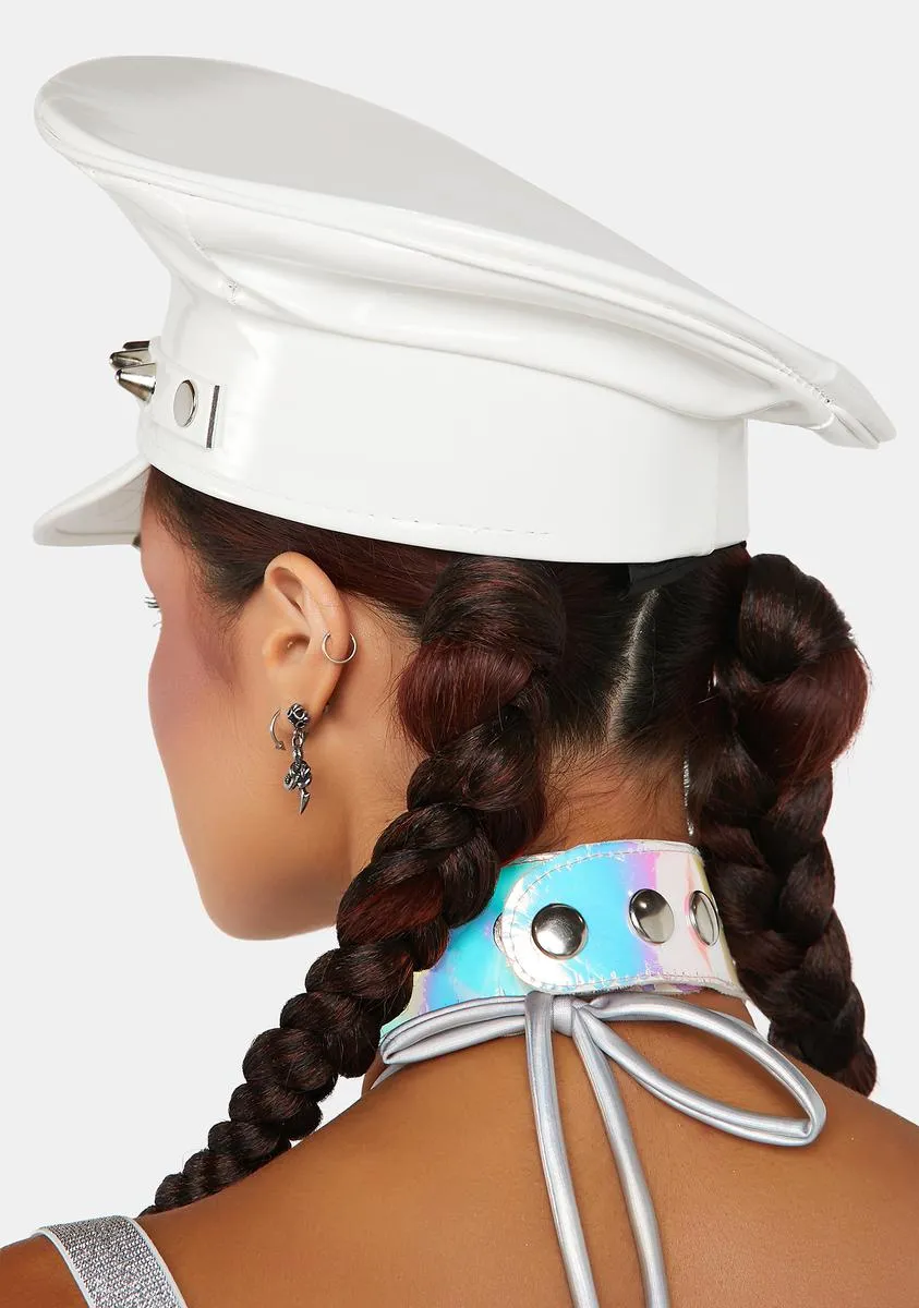 Spiked White Patent Captain Hat-