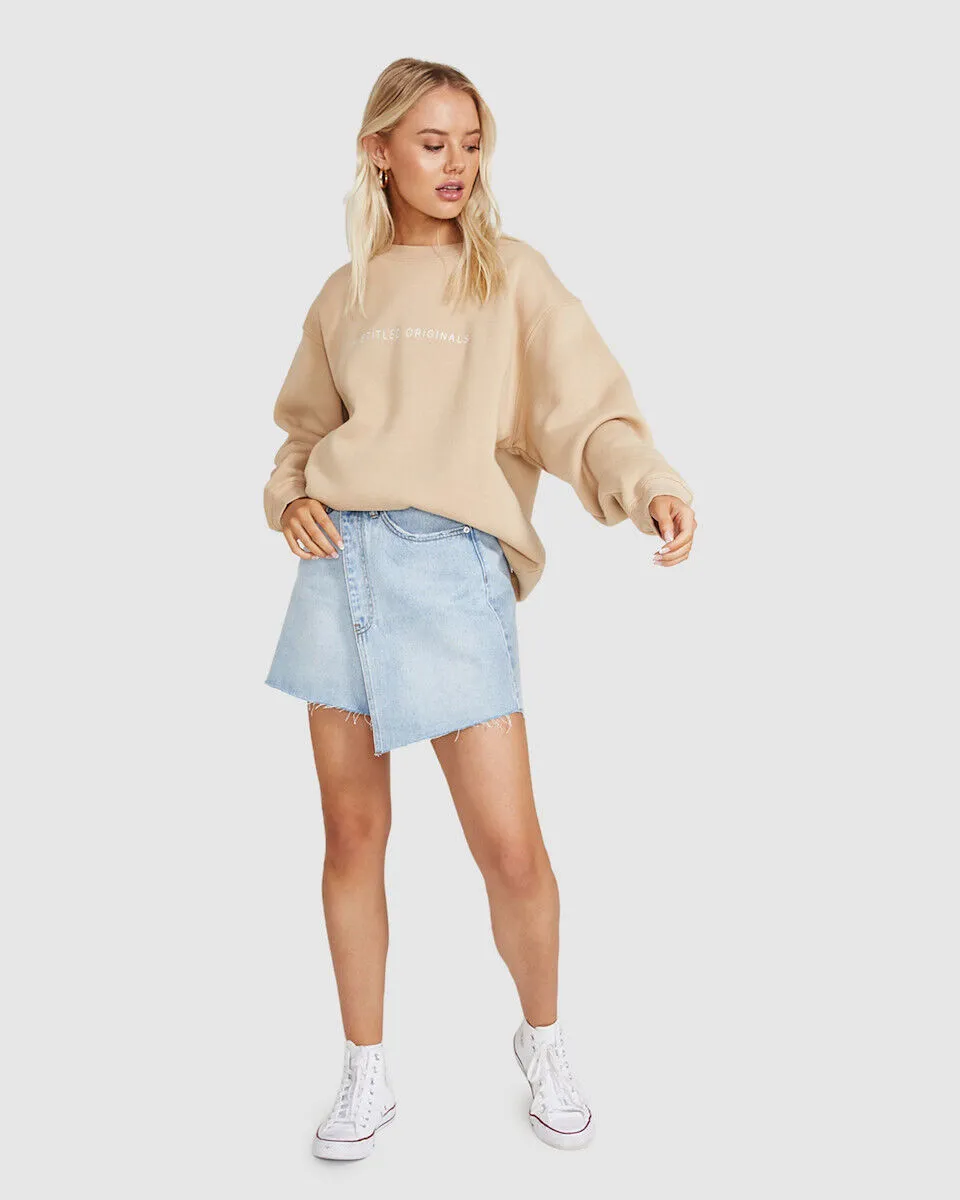 Subtitled Oversized Origin Fleece Crew Jumper Camel