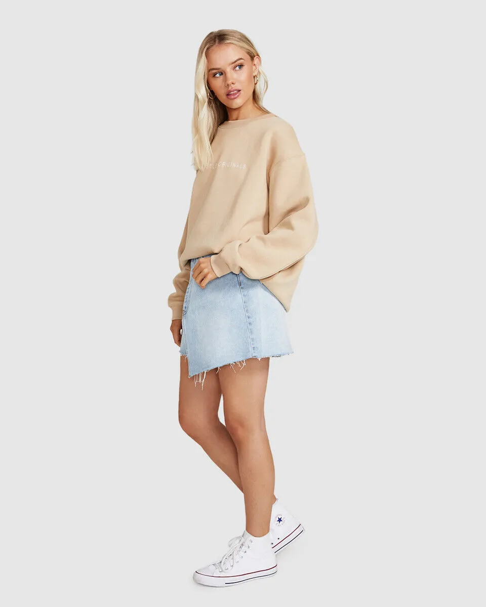 Subtitled Oversized Origin Fleece Crew Jumper Camel