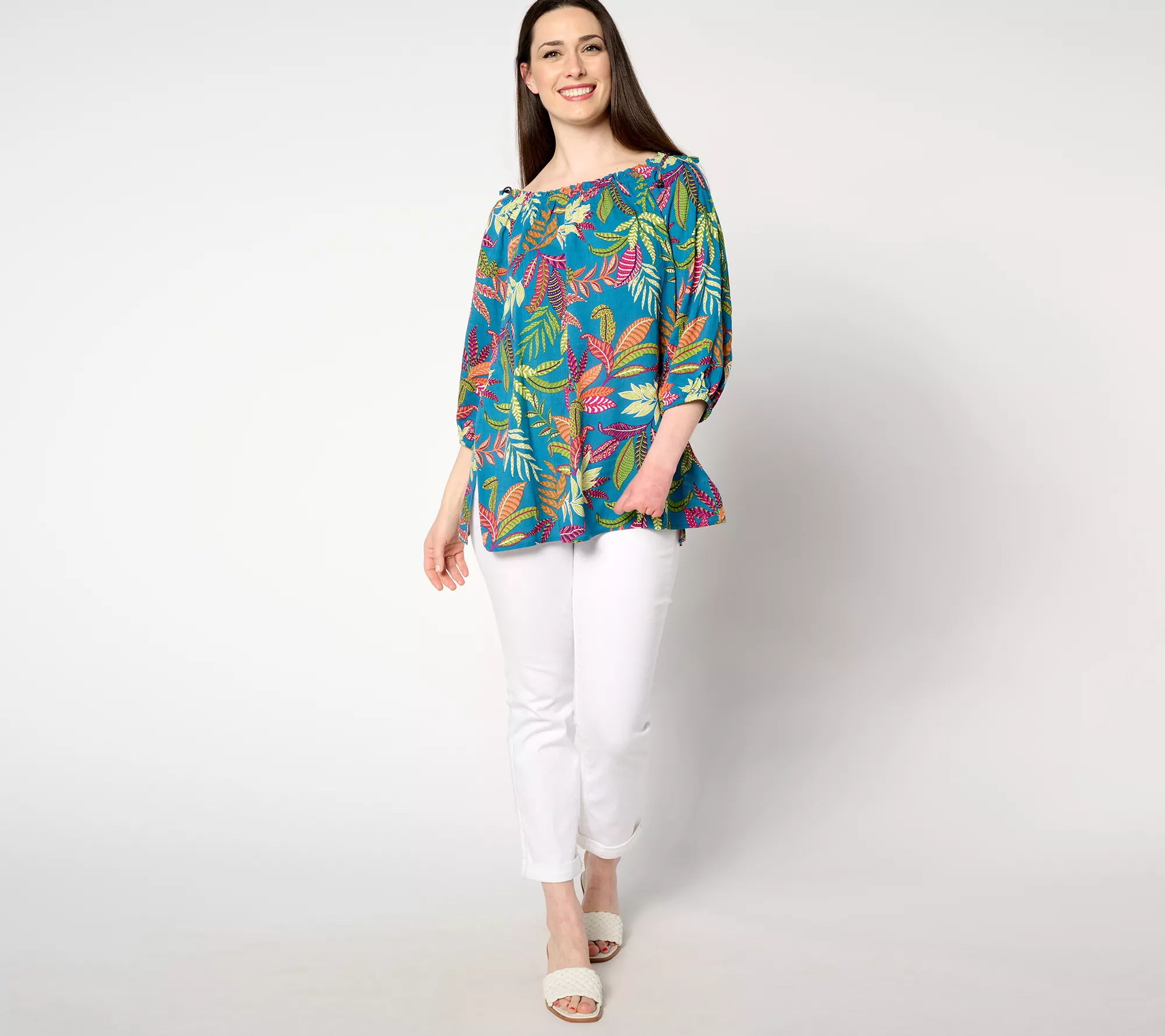 Susan Graver PURE Rayon Woven 3/4-Sleeve Peasant Tunic