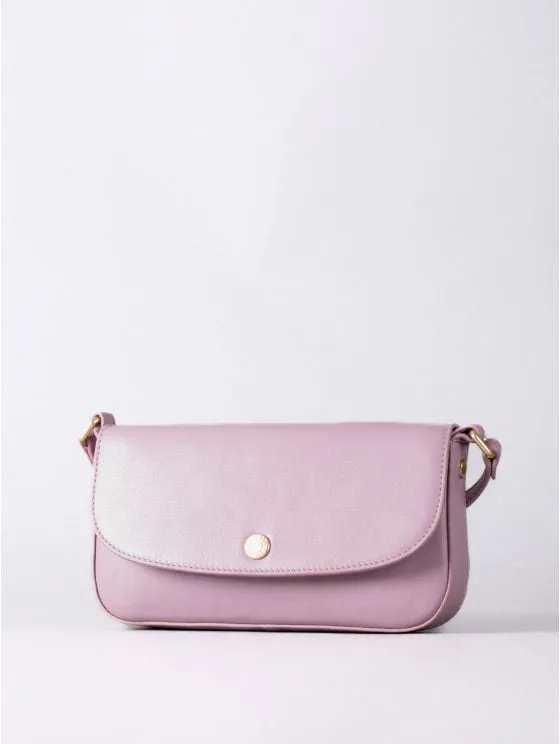 Tarnbeck Small Leather Flapover Cross Body Bag in Dusky Pink