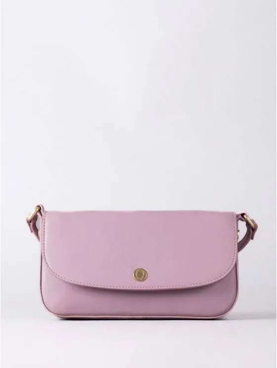 Tarnbeck Small Leather Flapover Cross Body Bag in Dusky Pink