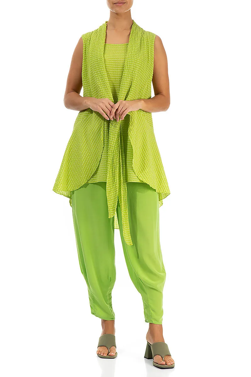 Tie Up Lime Textured Silk Tunic