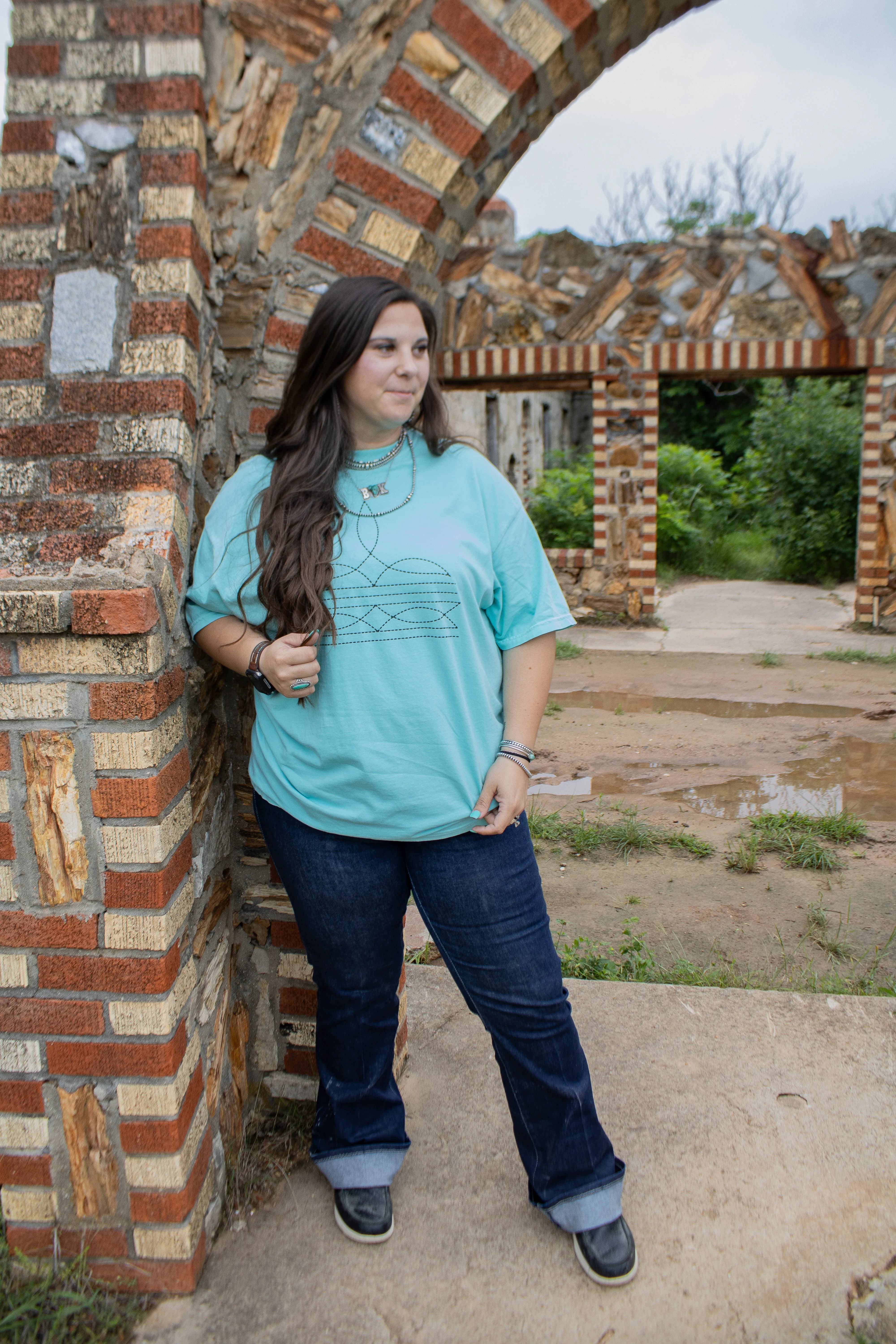 Turquoise Boot Stich Tee