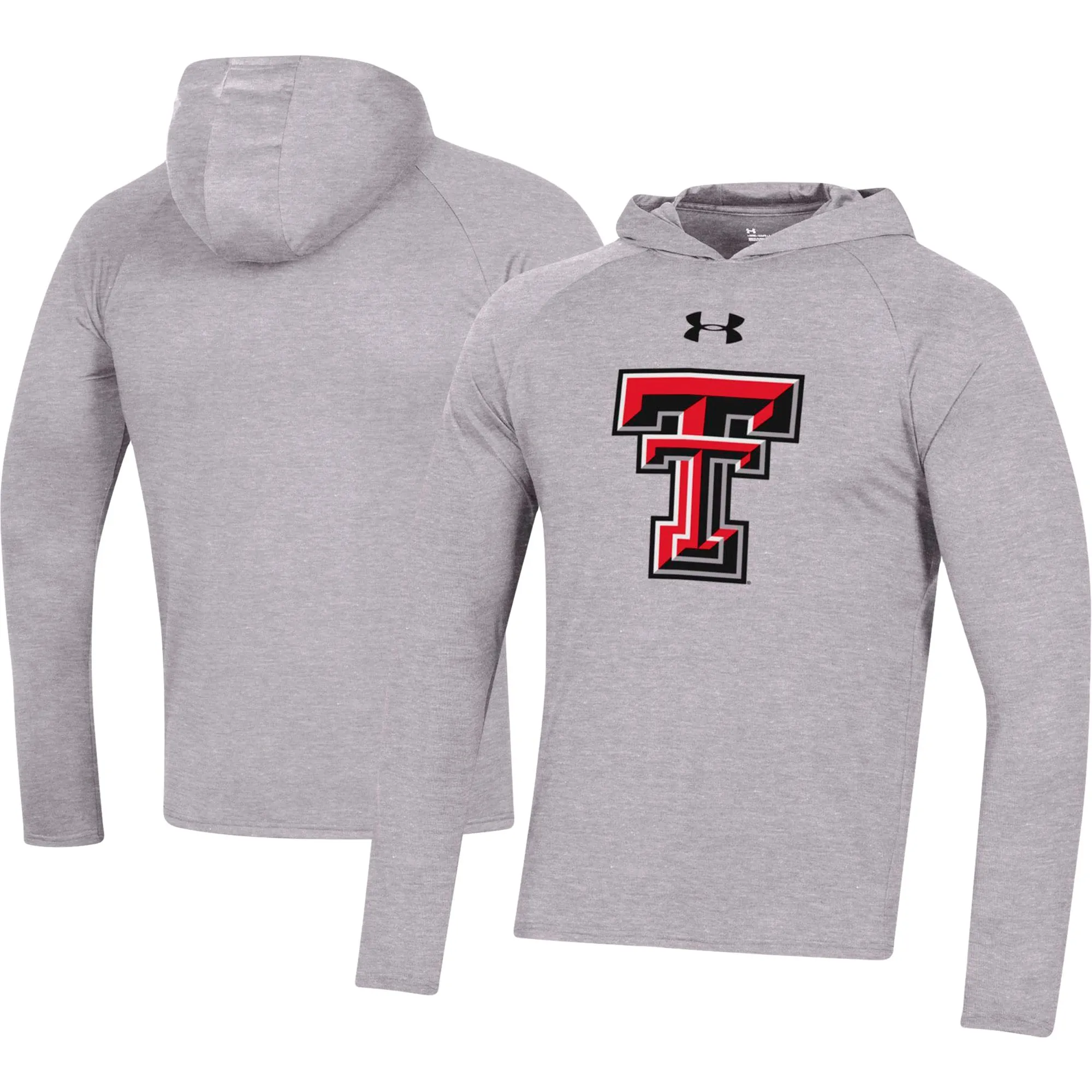 Under Armour  Texas Tech Red Raiders Heather Gray School Logo Raglan Long Sleeve Hoodie Performance T-Shirt