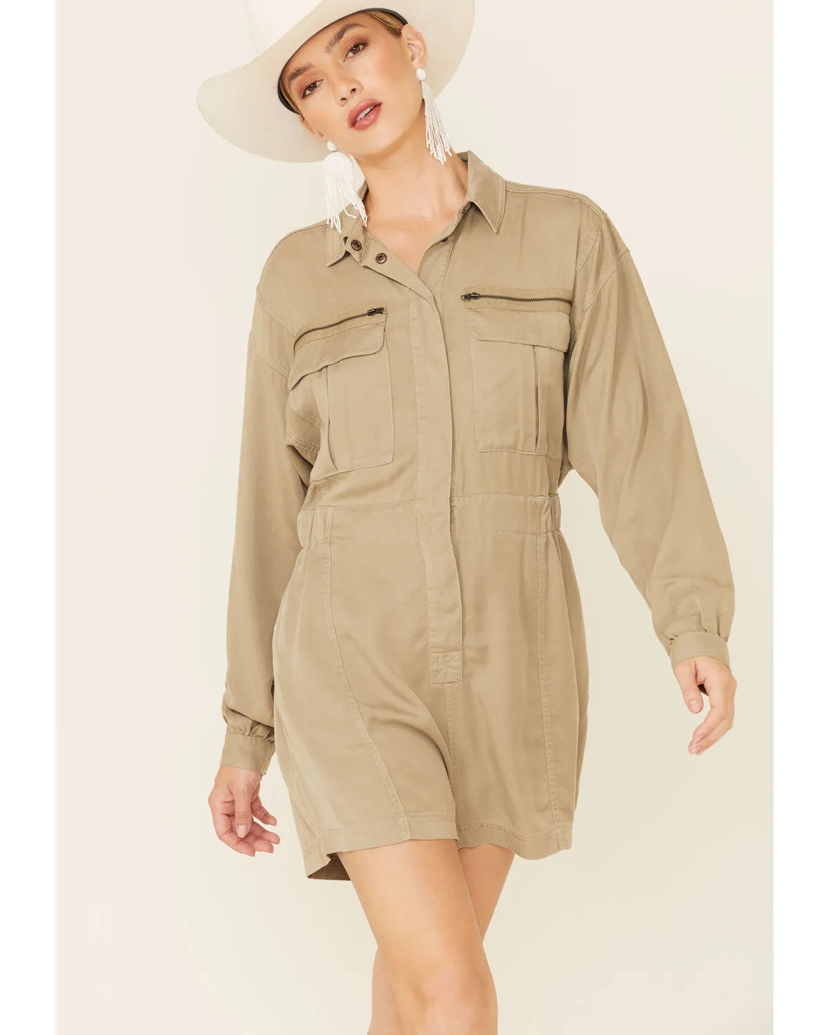 Very J Women's Tencel Utility Romper