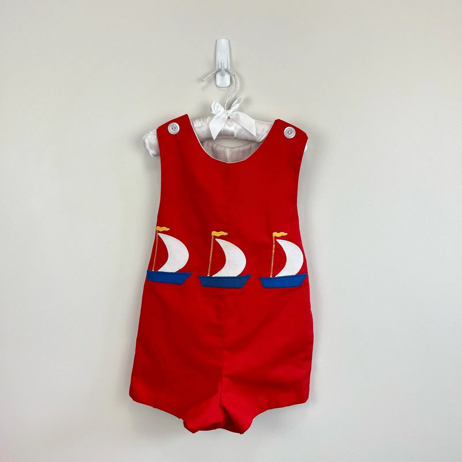 Vintage Red Applique Sailboat Jon Jon Romper 4T