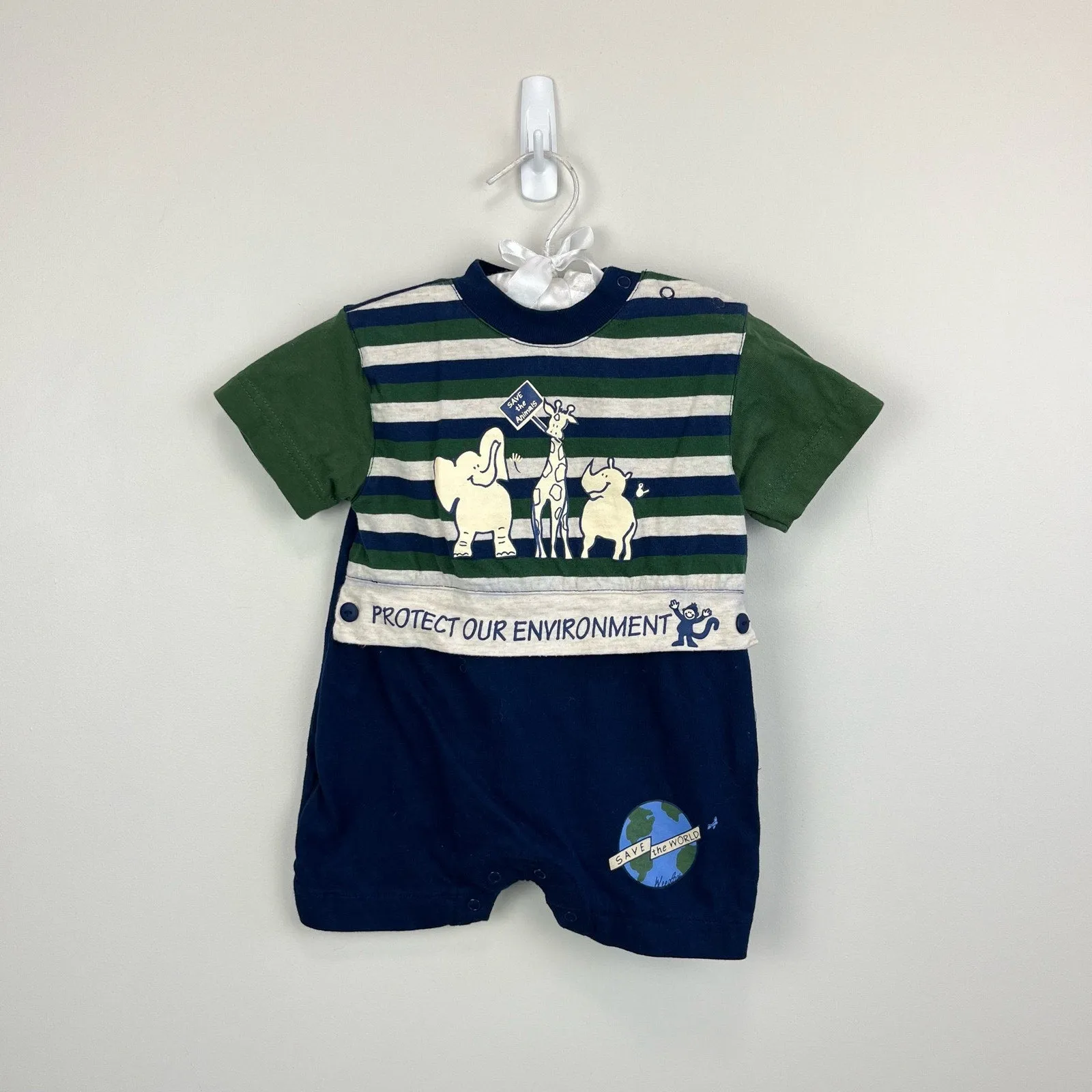 Vintage Weeplay Kids Save the World Shortall Romper 6-9 Months