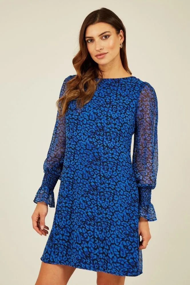 Yumi Blue Recycled Animal Print Long Sleeve Tunic Dress