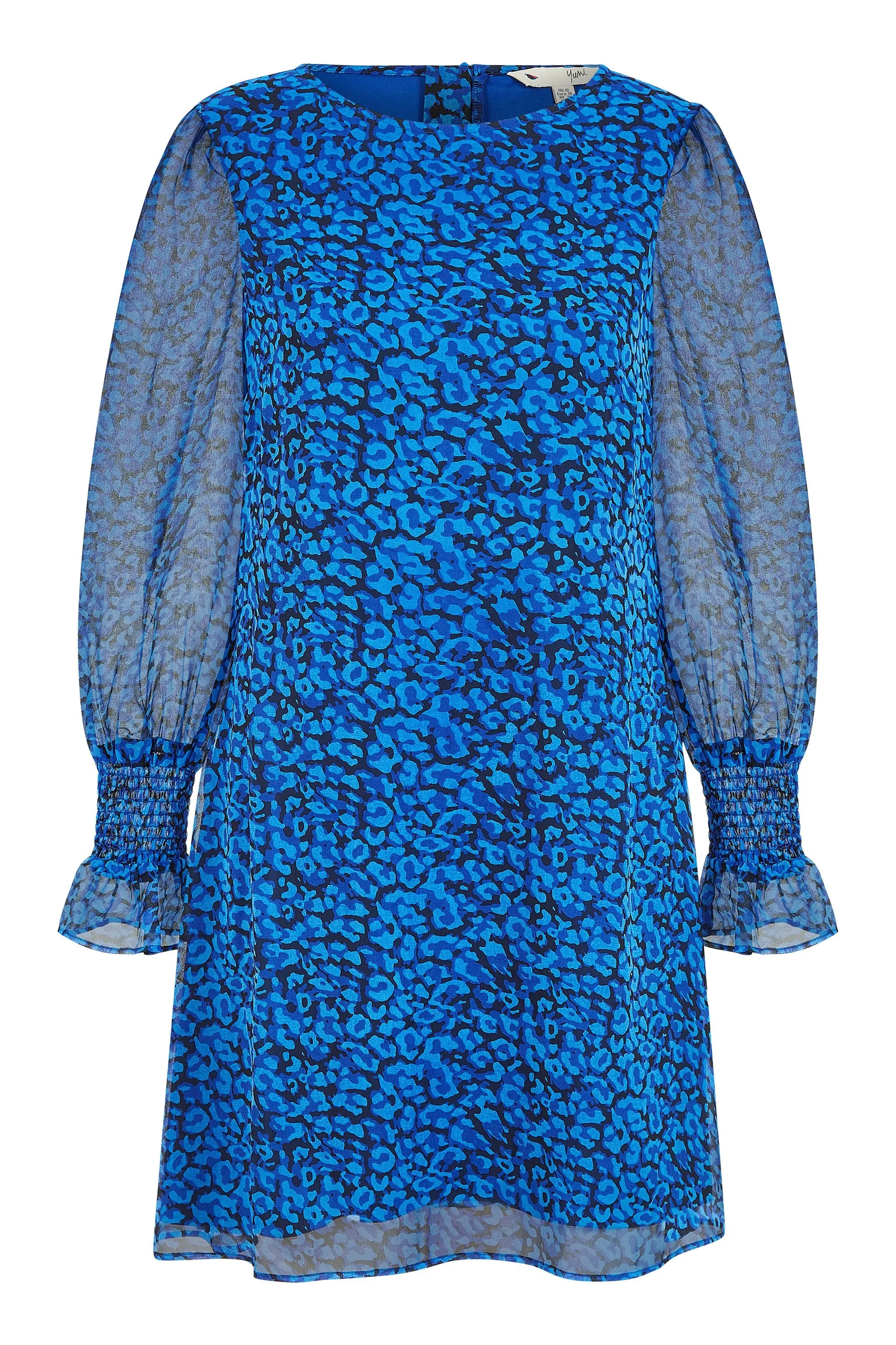 Yumi Blue Recycled Animal Print Long Sleeve Tunic Dress