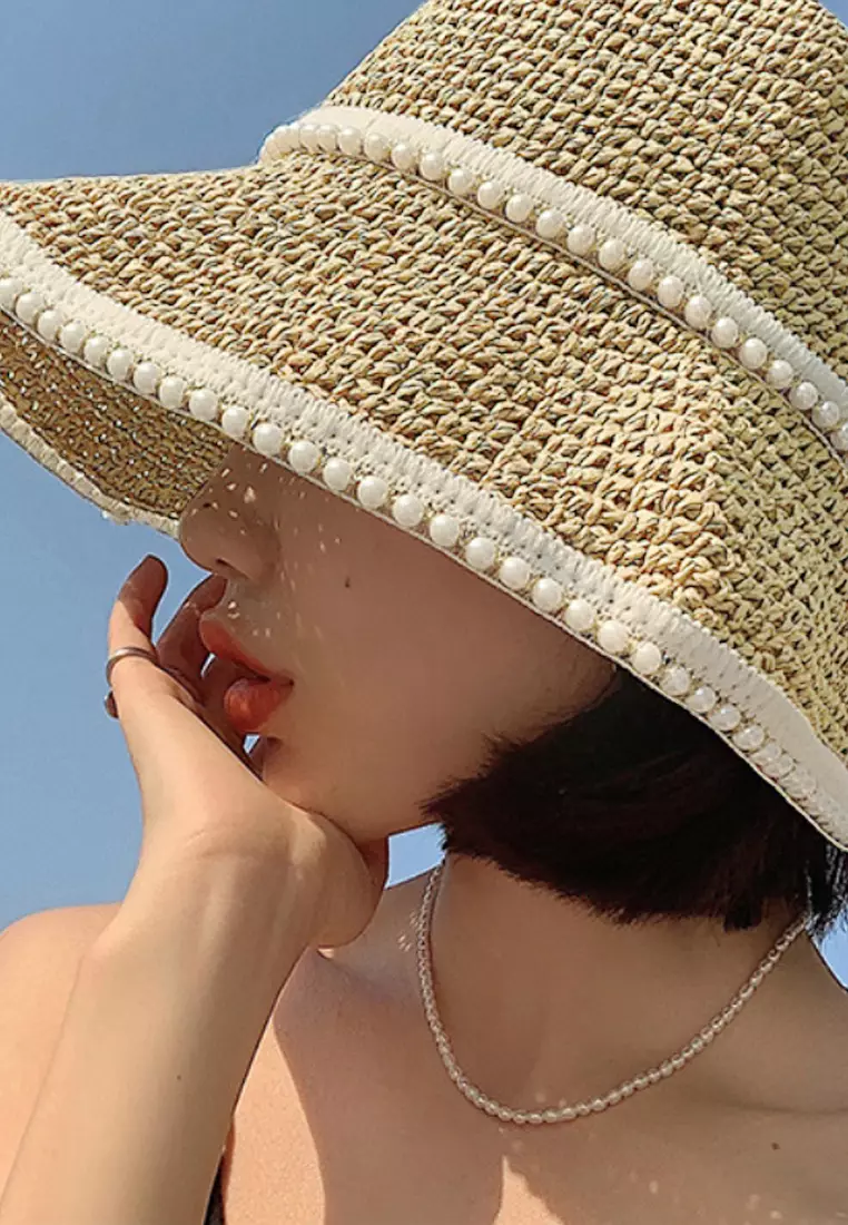 ZITIQUE Weaving pearl straw hat