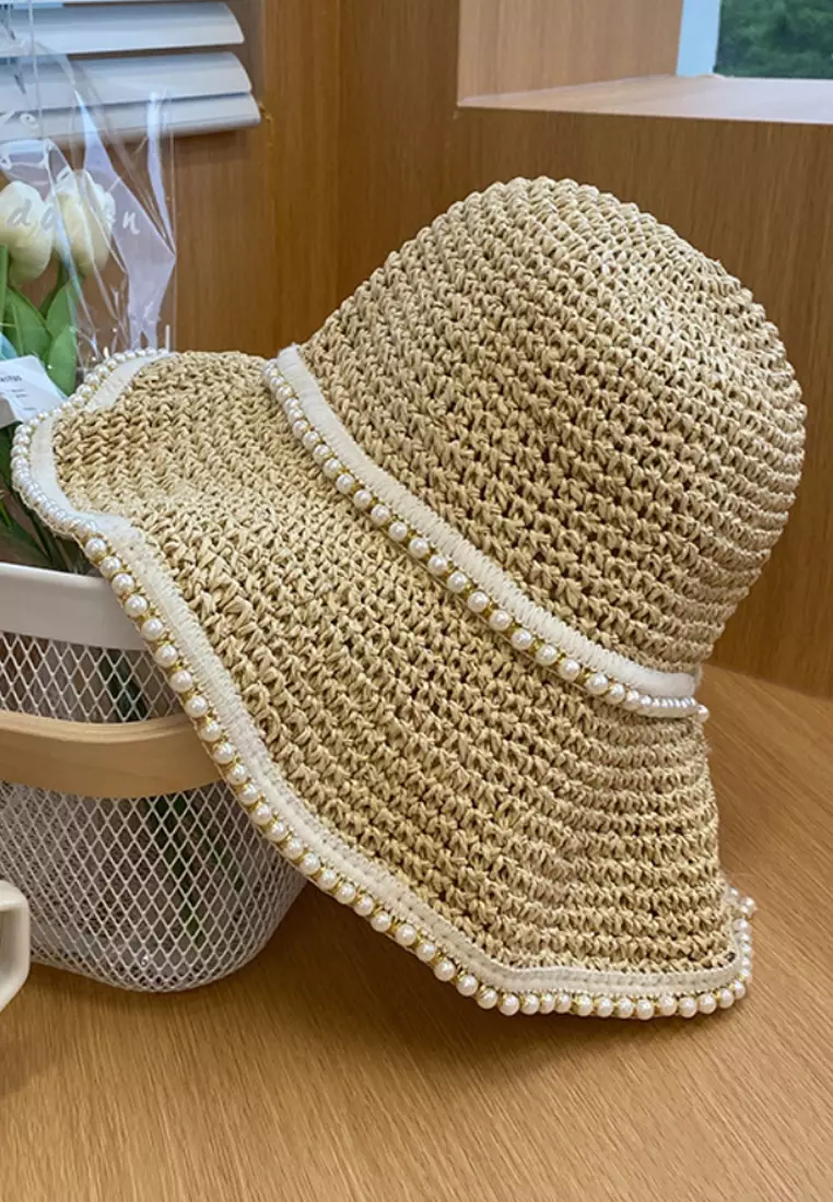 ZITIQUE Weaving pearl straw hat