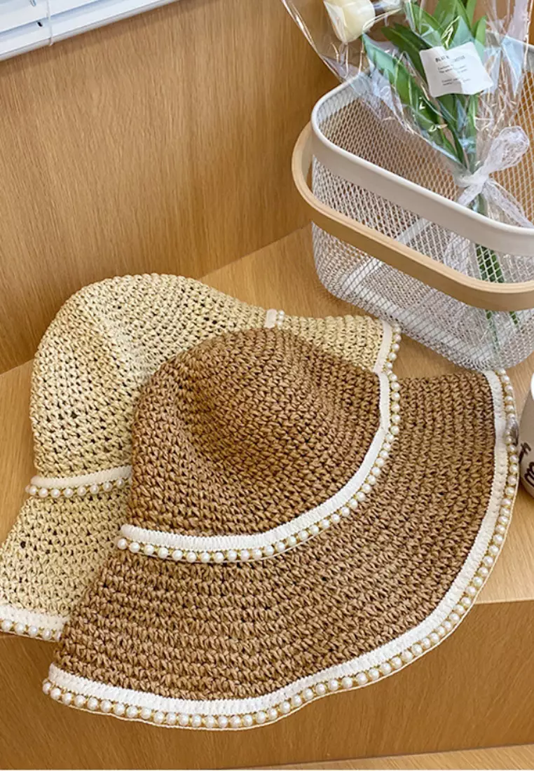 ZITIQUE Weaving pearl straw hat